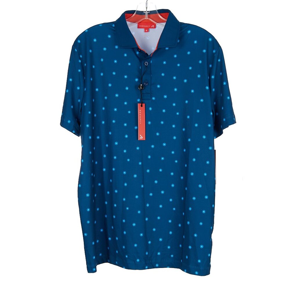 Redvanly Polo Shirt Medium Golf Junian Admiral Blue Geometric Spandex Stretch